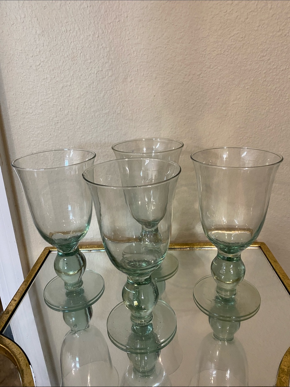 Set of 4 Green Bubble-Base Wine Goblets